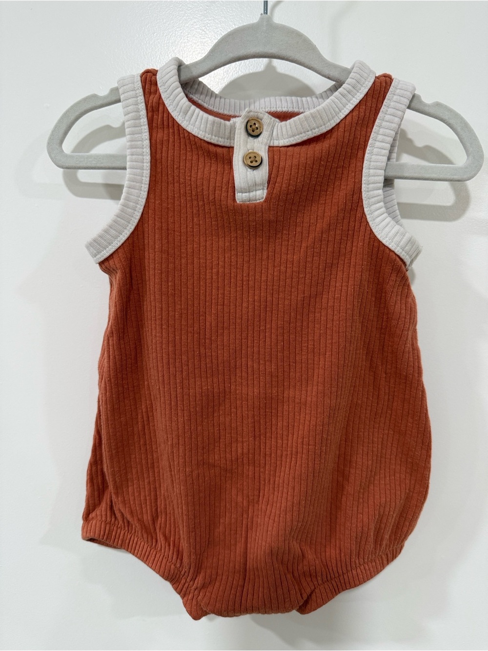 Cat & Jack Ribbed Rust Tank Romper with Cream Trim 6-9M